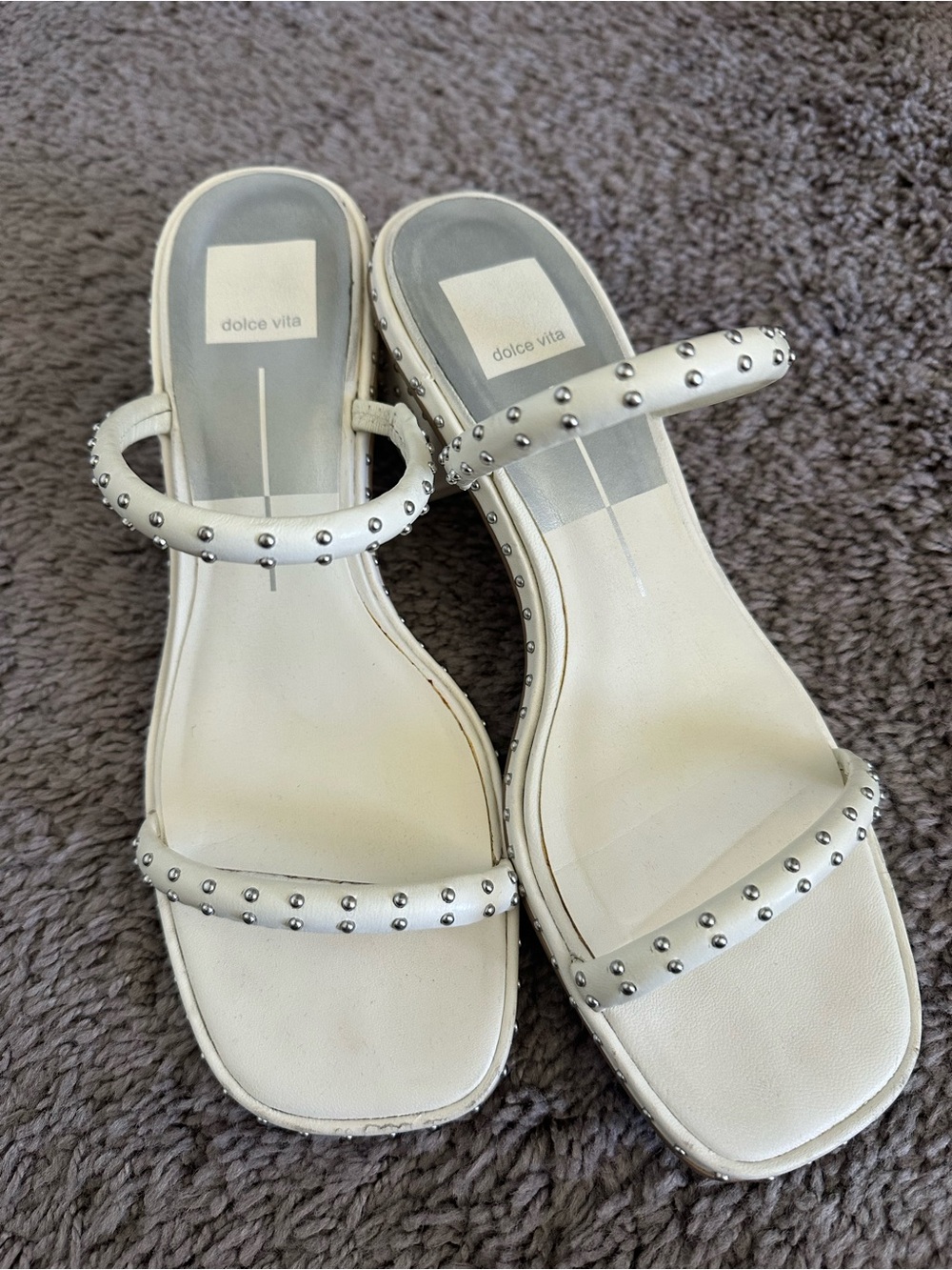 Dolce Vita Ivory Studded Double-Strap Slide Sandals